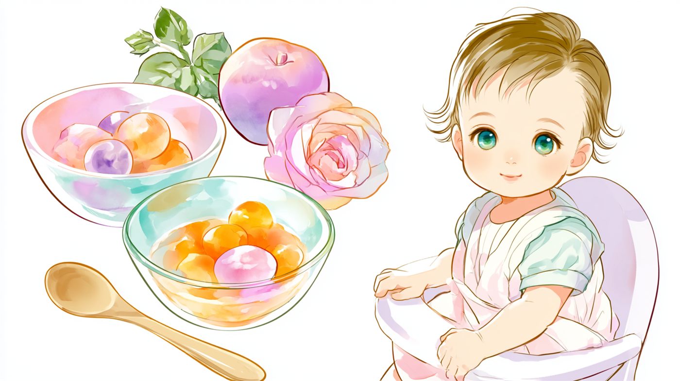 離乳食と赤ちゃんのイラスト